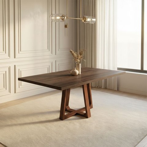 Mesa de Jantar Retangular Julia 160cm Tampo Freijó 6 Lugares Base Madeira Maciça Mel Sala de Jantar