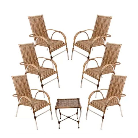 Kit 6 Cadeiras e Mesa Vênus Churrasco Trama Capuccino