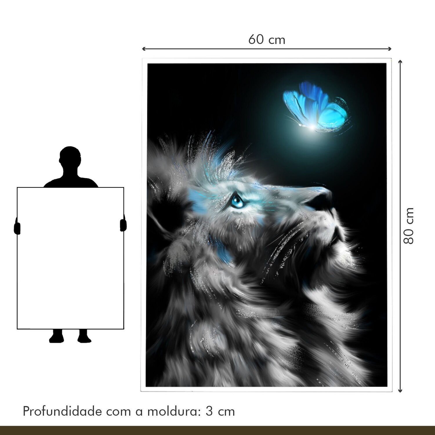 Quadro Decorativo Leão Animal 001 com Vidro 60cmx80cm - 8