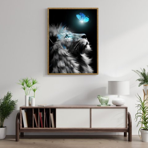 Quadro Decorativo Animal Leão 001 Moldura em Madeira 30x42cm