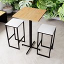 Ver imagem 1 de Conjunto Mesa Alta Bar Bistrô Quadrada Pinus 2 Bancos Estofado Don Castro Decor