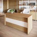Ver imagem 1 de Balcão de Atendimento 135 cm Reto Baixo Recepção F5 Office Cor:Macadâmia com Branco