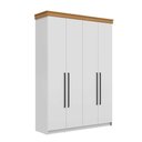 Ver imagem 2 de Guarda Roupa Solteiro London 4 Portas de Bater 2 Gavetas MDF Branco Brilho com Freijó