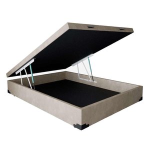 Cama Box Baú Casal Bipartido Sintético Bege 38x138x188