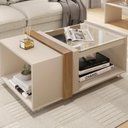 Ver imagem 2 de Mesa de Centro Sala Tampo Vidro Detalhes Moderno Rodízios:off White-buriti