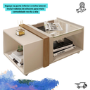 Ver imagem 4 de Mesa de Centro Sala Tampo Vidro Detalhes Moderno Rodízios:off White-buriti