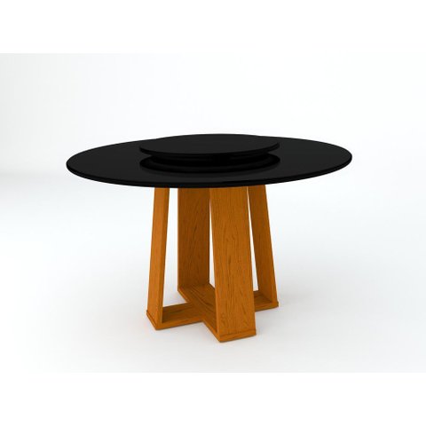 Mesa de Jantar Redonda Isabela 1,35m com Tampo Giratório Ypê/preto/preto - New Ceval
