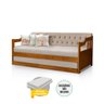 Bicama Dublin Estofado Capitonê Veludo Bege Madeira com Cama Auxiliar 2 Colchões - Castanho - 2