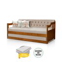 Ver imagem 2 de Bicama Dublin Estofado Capitonê Veludo Bege Madeira com Cama Auxiliar 2 Colchões