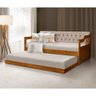 Bicama Dublin Estofado Capitonê Veludo Bege Madeira com Cama Auxiliar 2 Colchões - Castanho - 1