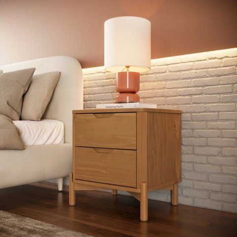 Mesa de Cabeceira 3300U Nest Madeira Maciça com 2 Gavetas Tauari Finestra