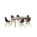 Ver imagem 2 de Conjunto Sala de Jantar Mesa Madeira Maciça Tampo Vidro e 6 Cadeiras Eames Cinamomo/Off White/Preto Yescasa