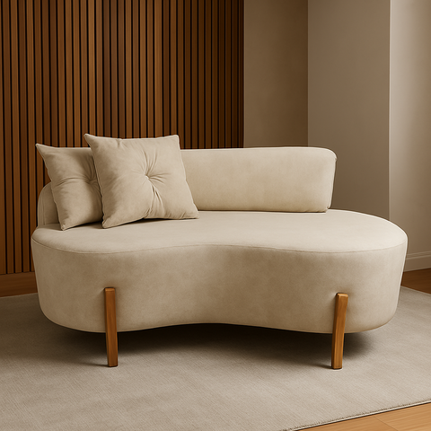 Sofá Orgânico 2 Lugares C/2 Almofadas Curvo Sala Recepção Boucle Bege - Montanaris Decor