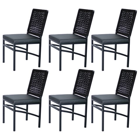 Kit 6 Cadeira Black – Corda Nautica Preta e Aço Preto