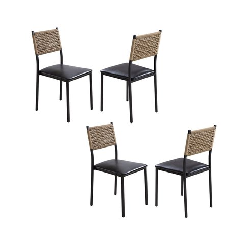 Cadeiras para Sala de Jantar 4 Unidades Bali Courino Preto Fosco Náutica Bege