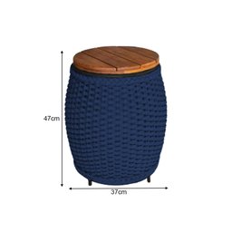 Puff Mesa Garden em Corda Náutica Base em Alumínio Preta e Tampo em Madeira Azul Marinho - 2