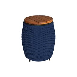 Puff Mesa Garden em Corda Náutica Base em Alumínio Preta e Tampo em Madeira Azul Marinho - 1