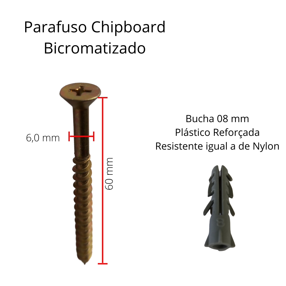 Kit Parafuso Madeira PHS Chipboard 6.0 x 60 c/ bucha 10 pçs - 3