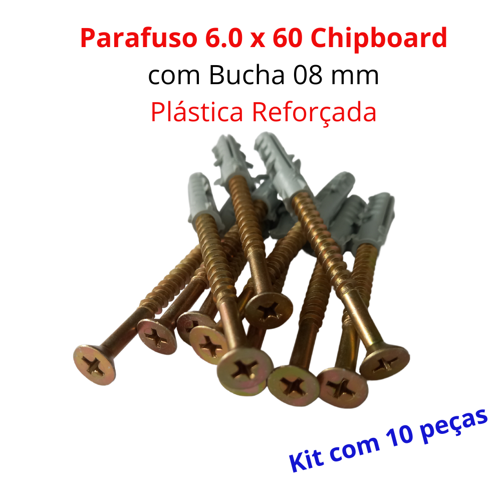 Kit Parafuso Madeira PHS Chipboard 6.0 x 60 c/ bucha 10 pçs - 2