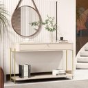 Ver imagem 1 de Aparador Estilo Nobre MDF 123cm Off White Dourado Bechara Móveis