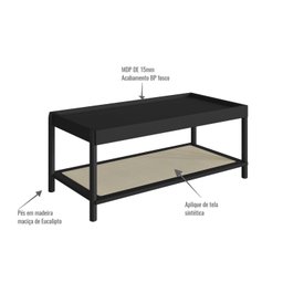 Mesa de Centro Retangular com Prateleira 93cm Palhinha Pé Madeira Oslo - 6