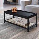 Ver imagem 1 de Mesa de Centro Retangular com Prateleira 93cm Palhinha Pé Madeira Oslo Preto