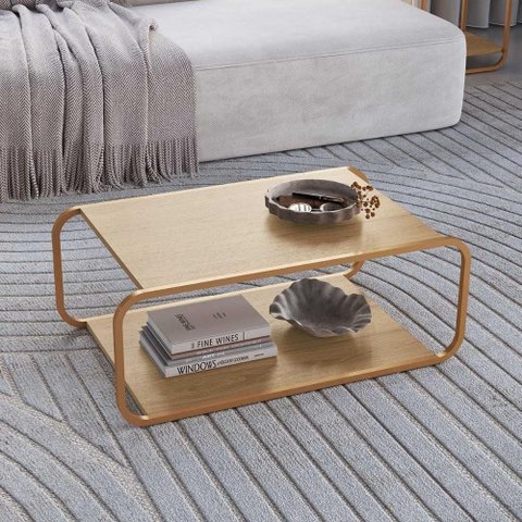 Mesa de Centro Sala Orgânica 80cm x 48cm Cantos Arredondados e Pés em Metal Cor:Hanover com
