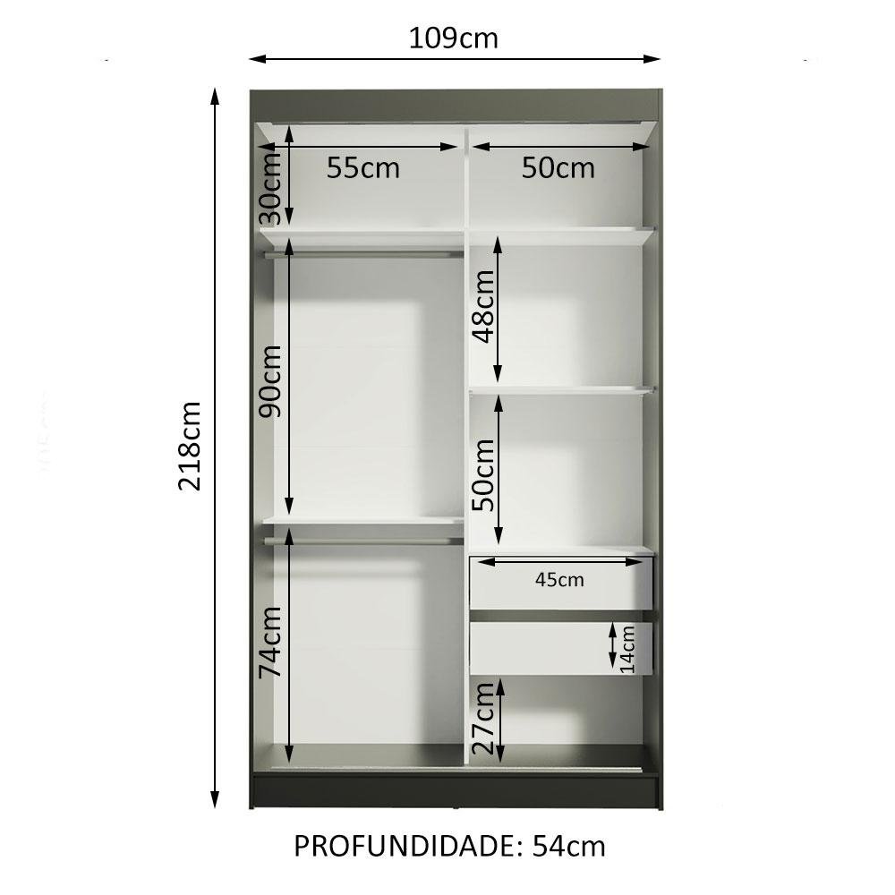 Guarda-roupa Solteiro Madesa Tokio 2 Portas de Correr com Espelho 2 Gavetas - 11