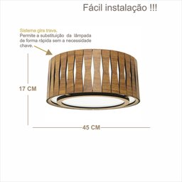 Luminária Decorativa Madeira Plafon Redondo Guaritá 45cm - 2