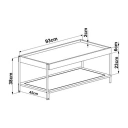 Mesa de Centro Retangular com Prateleira 93cm Palhinha Pé Metal Oslo - 4