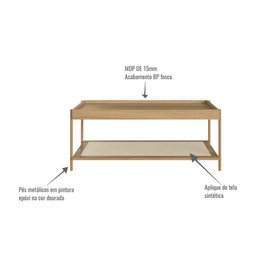 Mesa de Centro Retangular com Prateleira 93cm Palhinha Pé Metal Oslo - 6
