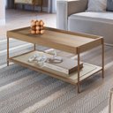 Ver imagem 1 de Mesa de Centro Retangular com Prateleira 93cm Palhinha Pé Metal Oslo Bege