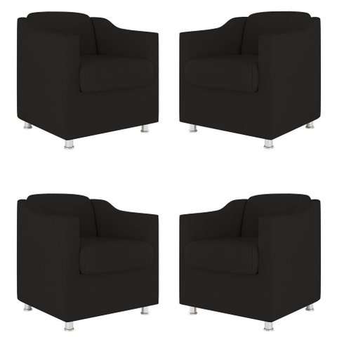 Kit 04 Poltronas Tilla Consultório Dentista Recepção Sala Cor:preto