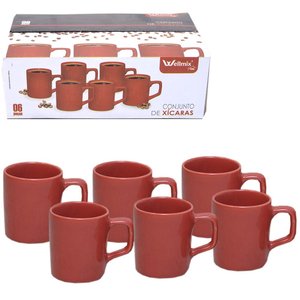 Jogo de Xicara para Cafe de Porcelana Vermelha 6 Pecas 100ml