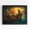Ver imagem 1 de Jesus Cristo Barco Religioso Quadro Moldura Preta 60x40cm