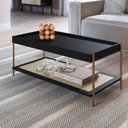 Ver imagem 2 de Mesa de Centro Retangular com Prateleira 93cm Palhinha Pé Metal Oslo