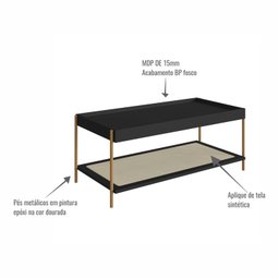 Mesa de Centro Retangular com Prateleira 93cm Palhinha Pé Metal Oslo - 5