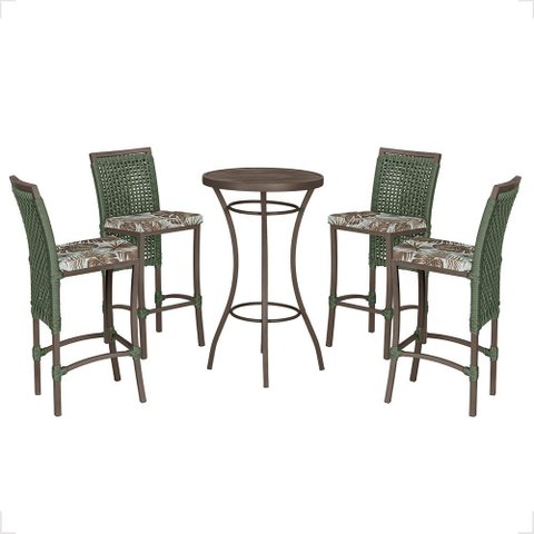 Mesa Bistrô e 4 Banquetas Roma Marrom Corda Náutica Estofado 6 Trama Original