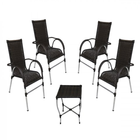 Jogo 4 Cadeiras e Mesa para Área, Jardim e Churrasqueira Trama Original