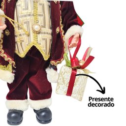 Papai Noel Decorativo 50cm Casaco Luxo Vinho Detalhes Dourado - Noel Decor - 5