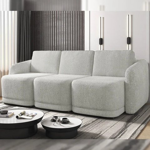 Sofá Cama Modulado Retrátil e Reclinável Decorativo Varsóvia 306cm Bouclê Cinza G33 - Gran Belo