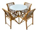 Ver imagem 3 de Conjunto Mesa Redonda com 4 Cadeiras em Madeira e Corda Náutica Mel/branco
