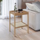 Ver imagem 1 de Mesa Lateral Quadrada com Prateleira 43cm Palhinha Pé Madeira Oslo Bege