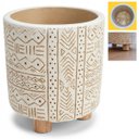 Ver imagem 3 de Cachepot de Cimento com Pés de Madeira ? Vaso Simbolos em Relevo