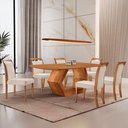 Ver imagem 1 de Mesa Ane 180 Tampo Laminado Barril com 6 Cadeiras Munique Linho Off Imbuia Natural