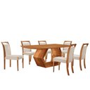 Ver imagem 2 de Mesa Ane 180 Tampo Laminado Barril com 6 Cadeiras Munique Linho Off Imbuia Natural