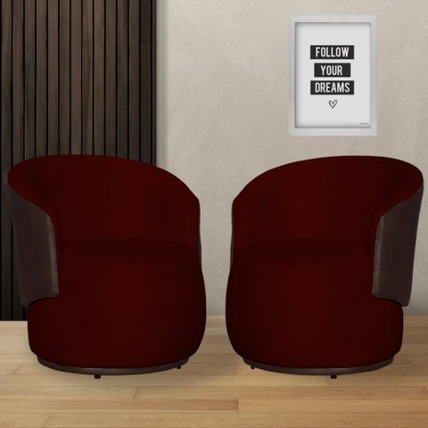 Kit 2 Poltronas Organica Beatriz Suede Bordo C/ Composê Corano Marrom - Lm Decor