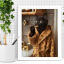 Ver imagem 2 de Quadro Divertido Banheiro Gato Rico 45x34cm:moldura Preta