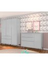 Ver imagem 2 de Kit Quarto Infantil Bebê Melinda Retrô Com Pés Cômoda 3 Gavetas Guarda Roupa 3 Portas 2 Gavetas Cza