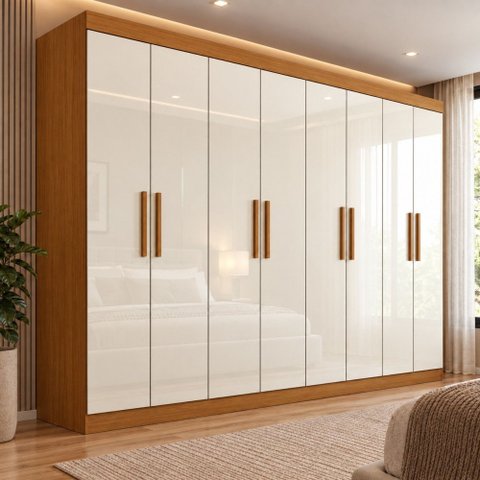 Guarda Roupa Casal 8 Portas 4 Gavetas Layla Premium Cinamomo / Off White Casa 812